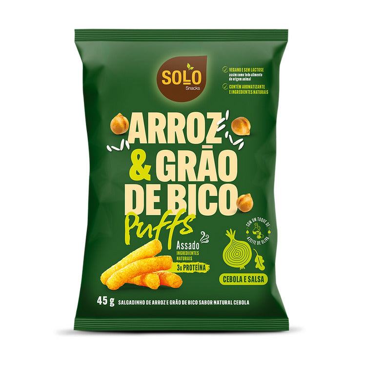 Solo Snacks Snack Puffs Arroz &amp; Grão de Bico Cebola e Salsa 45g