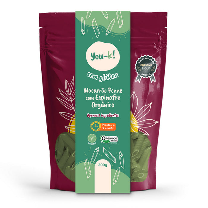 You-K! Macarrão Penne Sabor Espinafre Sem Glúten Orgânico 300g